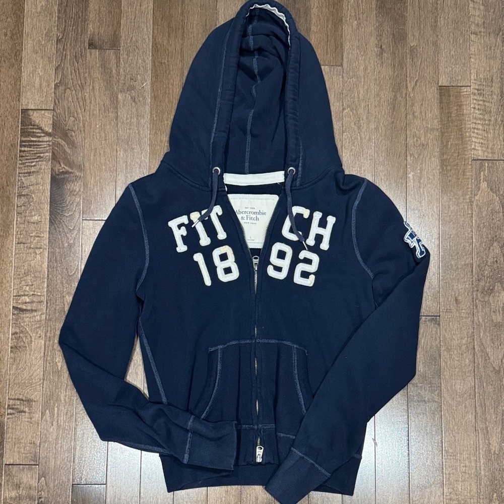 Abercrombie & Fitch Dark Blue Zip-Up with Cream Accents